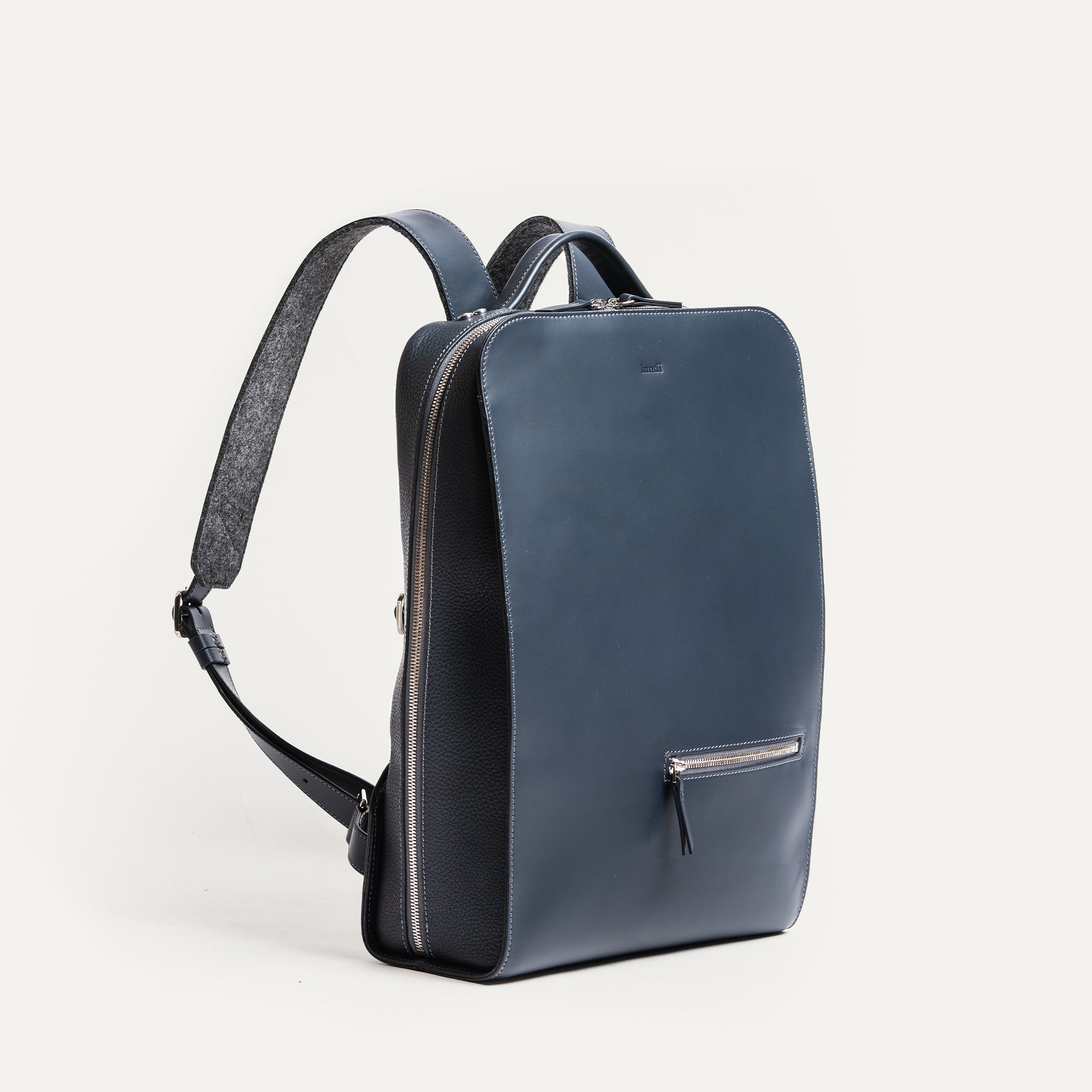 Navy blue leather backpack for laptop lundi MATTEO